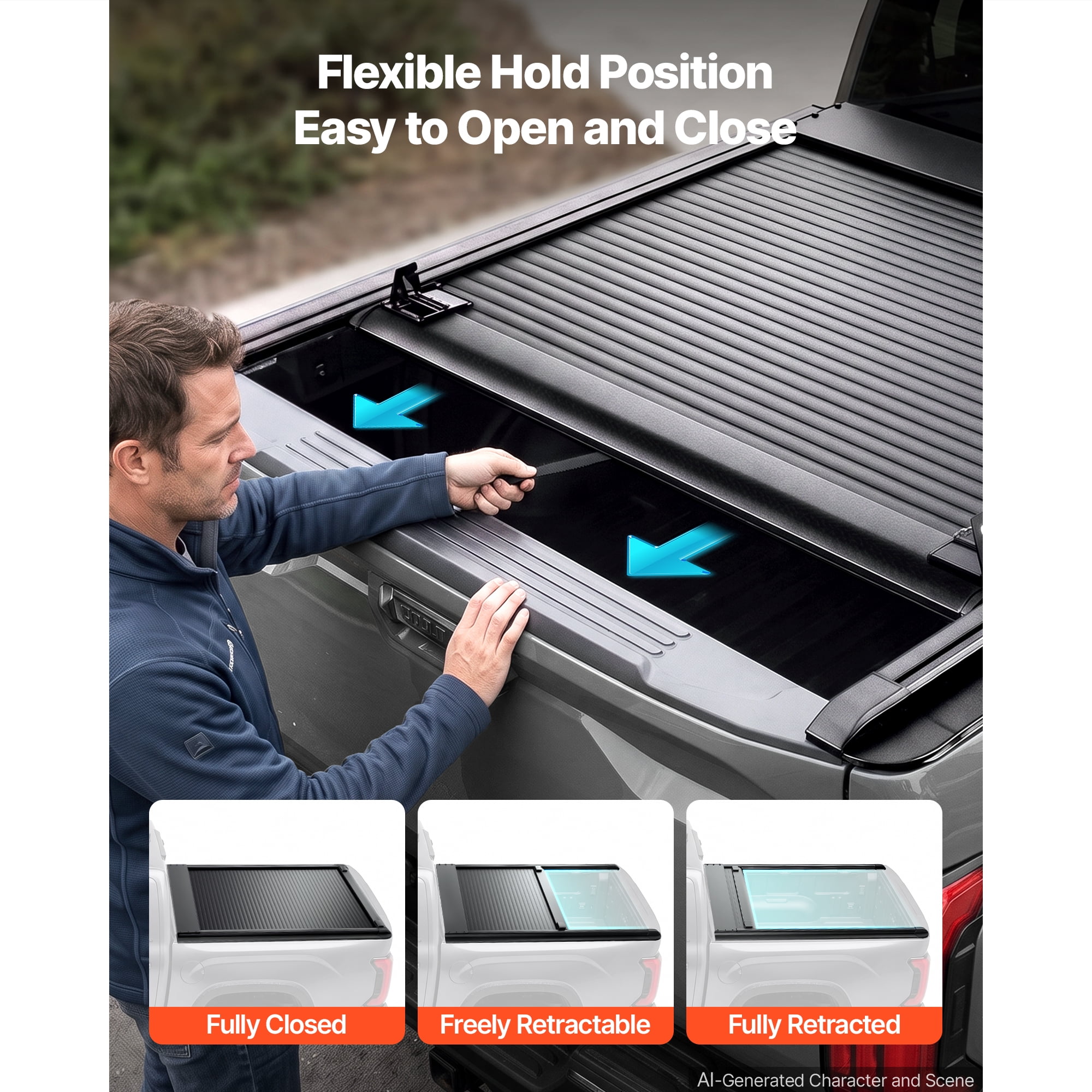 KFFKFF Retractable Hard Truck Bed Cover 5.5FT, Manual Sliding Design, Fits 2022-2026 Toyota Tundra Crew Cab with Deck Rail System, Durable Aluminum, Waterproof, Secure Lock for Travel