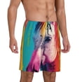 thumbnail image 2 of Balery Watercolor White Horse Pantalones cortos de pijama de punto de algodón para hombre con cinturilla y bolsillos-Medium, 2 of 6