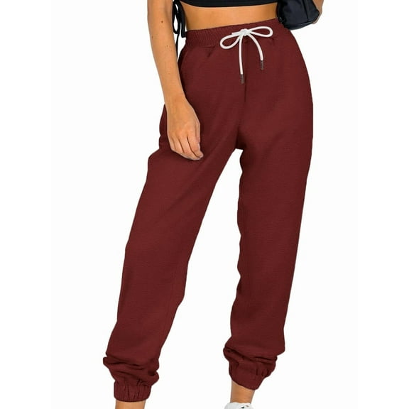 Sweatpants Women Fall Fashion Baggy Joggers Workout Lounge Comfy High Waisted Athletic Sweat Pants Wine Red XXXL