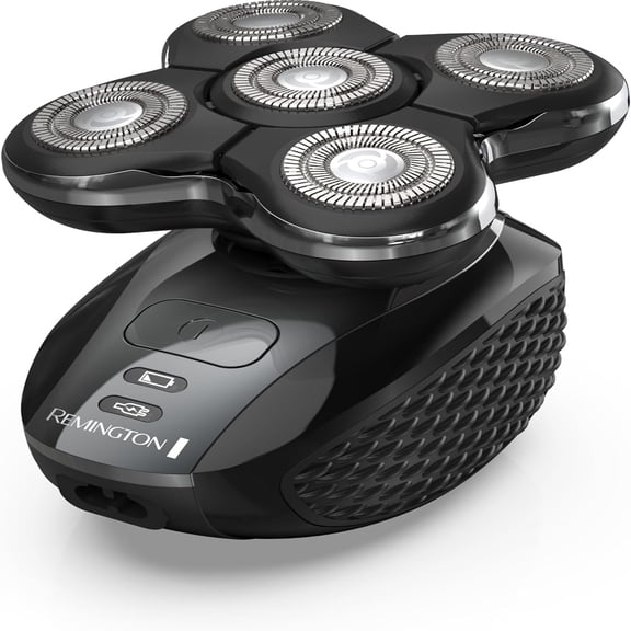 REMINGTON Balder Pro XR7000 Men's Cordless Electric Head Shaver, 5 Dual Track Rotary Heads, Wet & Dry, Rechargeable, Black