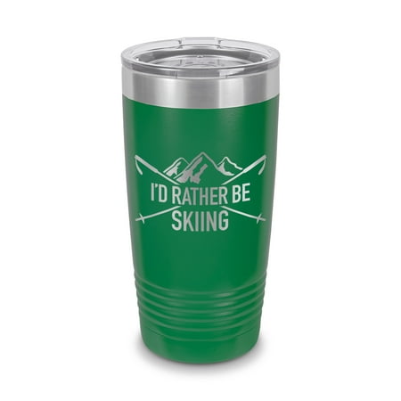 

I’d Rather Be Skiing Tumbler 20 oz - Laser Engraved w/ Clear Lid - Stainless Steel - Vacuum Insulated - Double Walled - Travel Mug - ski skies outdoor outdoors - Green