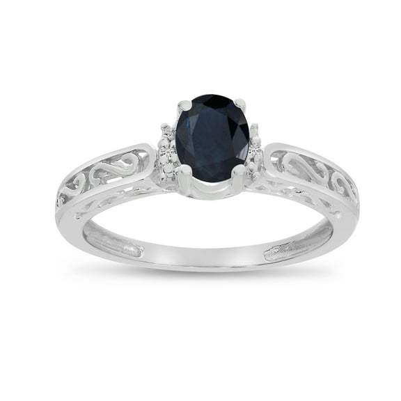 10k White Gold Oval Sapphire And Diamond Ring