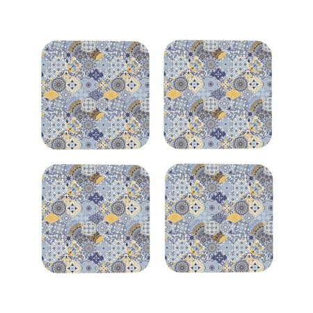 

KLL Drink Coasters Set Square of 4 PU Leather Absorbent Coasters Set Decorative Coffee Cup Coasters Housewarming Gift for Home Decor-Colorful Mandalas