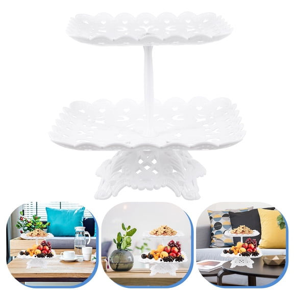 IMIKEYA White Plastic 2-Tier Cupcake Stand for Wedding and Party Desserts