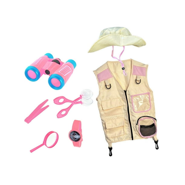 Chaleco y sombrero de cosplay para fiesta de exploradores infantiles, juguetes educativos, disfraz de patio Rosa