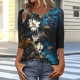 thumbnail image 2 of Levmjia Womens Tops Vintage Boho Floral Printed 3/4 Sleeve T Shirt Loose Casual Round Neck Blouse Pullover Polyester Comfortable All Season, 2 of 7