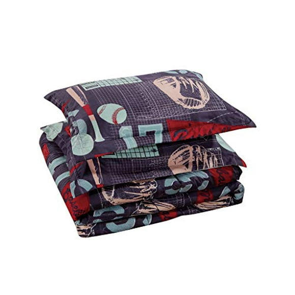 Chezmoi Collection 4-Piece Kids/Teens Sports Comforter Set - Soft Microfiber Gray Blue Red Teal Baseball, Twin Size