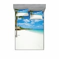 thumbnail image 2 of Ambesonne Beach Fitted Sheet & Pillow Sham Set, Tropical Island Seashore, Twinxl, Blue White Green, 2 of 3