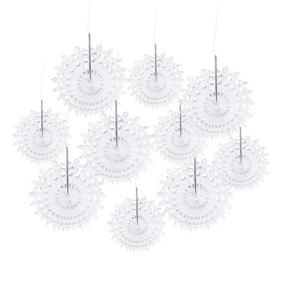10pcs Hanging Snowflake Paper Fan Handmade Fans Set in Vibrant for Wedding Birthday Decoration(White)