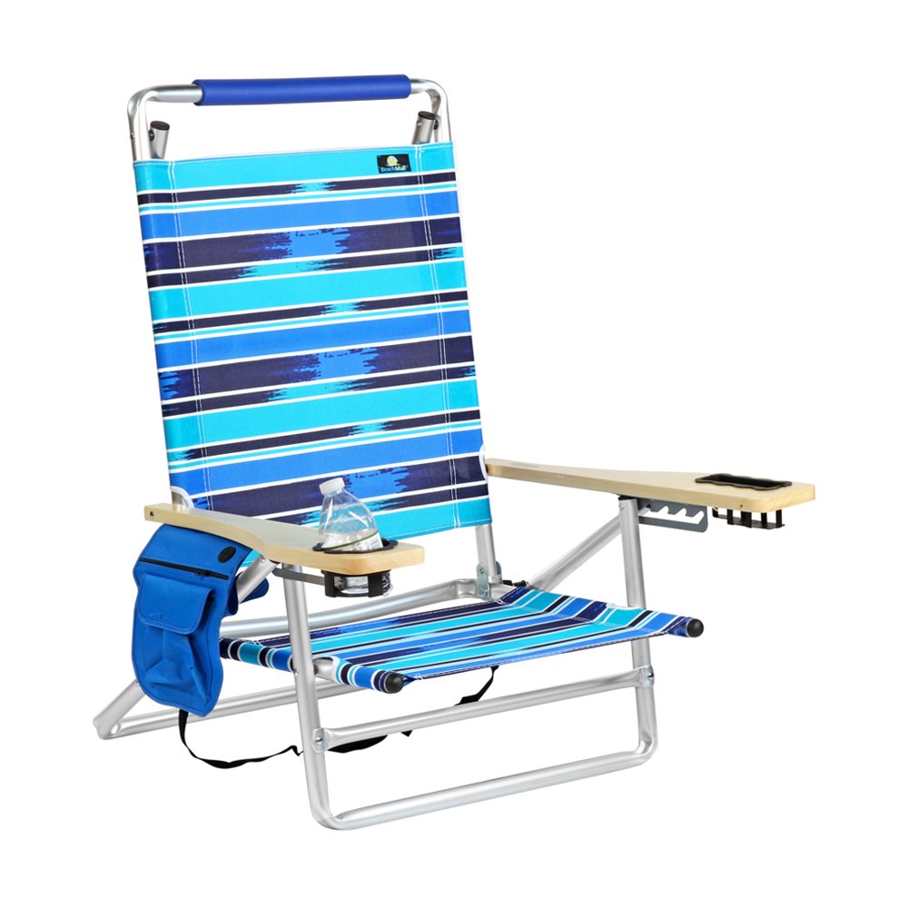 Deluxe 5 Reclining Pos Lay Flat Aluminum Beach Chair for Sand with Cup
