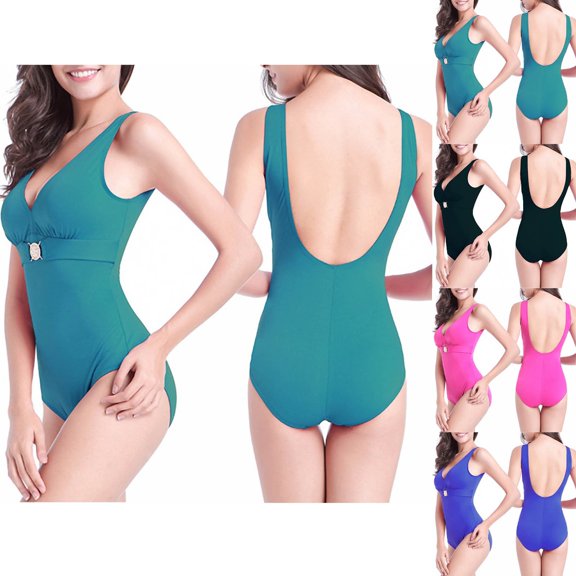 ZZwxWA Womens Belly Control One Piece Swimsuit - Push Up Bathing Suit Full Coverage Slimming Swimwear Backless Solid Color Beachwear