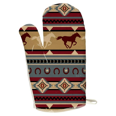 Horses Oven Mitt - Southwestern Wild Horse Mustang Pattern All Over Oven Mitt