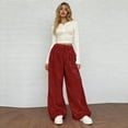 thumbnail image 6 of GrmtClth Plush Wide Leg Pants for Women Cozy Soft Comfy Trousers Casual Fuzzy Warm Elastic Waist Bottoms Wine M, 6 of 6