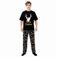 thumbnail image 4 of LuLiaMenton Matching Couples Christmas Pajamas Reindeer Lights Short Sleeve Long Pants Set, 4 of 5