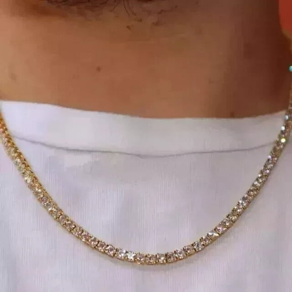 3MM 14k Yellow Gold Plated 25 Ct Round Lab Created Diamond Men's Tennis Necklace 20"