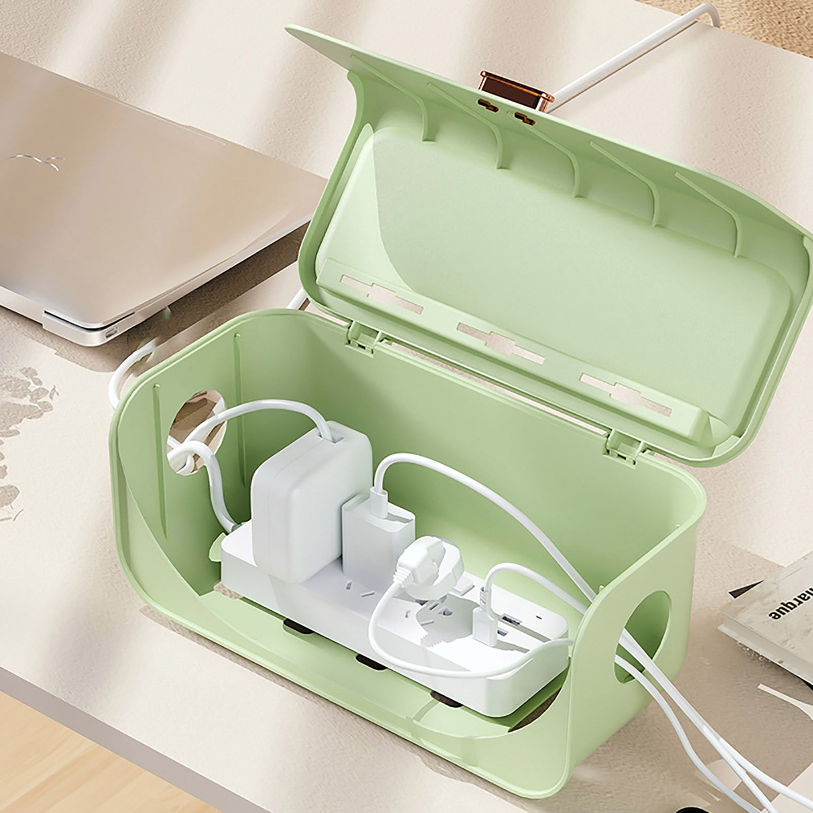 CCWADH Cable Management Box - Cord Organizer Box to Hide Power Strip, TV Computer Wires Cable Organizer Box, Desk Cord Organizer for Home/Office - Coffee
