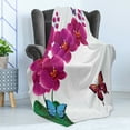 thumbnail image 4 of Orchids Soft Flannel Fleece Throw Blanket, Botanical Composition with Pink Orchid Bouquet and Flying Colorful Butterflies, Cozy Plush for Indoor and Outdoor Use, 50" x 60", Multicolor, by Ambesonne, 4 of 5