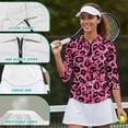 thumbnail image 6 of Uorisanigo Pink Leopard Print Womens Moisture Wicking Casual Tennis Activewear Size XL Versatile Fashionable Long Sleeve Golf Polo Shirts with Zipper Casual Outing Wear Pullover, 6 of 7