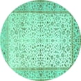 thumbnail image 1 of Ahgly Company Machine Washable Indoor Round Oriental Turquoise Blue Traditional Area Rugs, 8' Round, 1 of 4