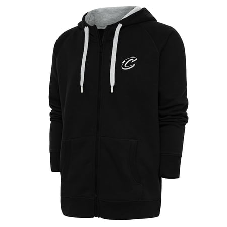 Men's Antigua Black Cleveland Cavaliers Metallic Logo Victory Raglan Full-Zip Hoodie