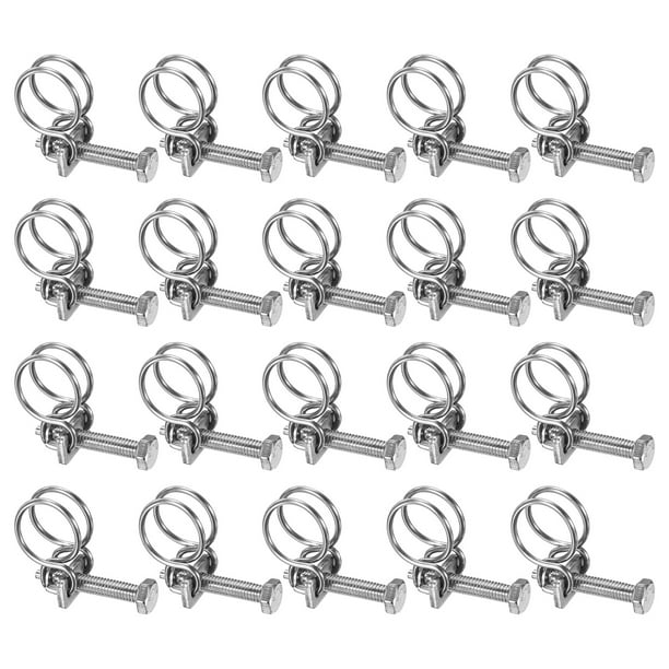 Uxcell 20-Pack Abrazadera de Manguera de Doble Alambre, Clips de Manguera de Acero Inoxidable Ajustables para Manguera de Recolección de Polvo de 15-18mm