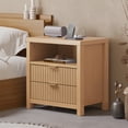 thumbnail image 7 of Satifur Modern Fluted Nightstand with Charging Station, Wooden Bedside Table with 2 Drawers and Open Shelf for Bedroom, Natural Oak, 7 of 7