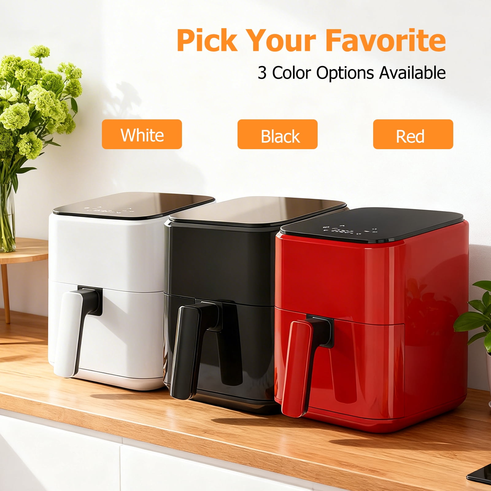 Sybels 3QT Small Air Fryer,Easy-Clean Digital Touch Panel, 400℉ Max Temp, Built-in Auto Shut-off, Nonstick Dishwasher-Safe Basket for Baking, Roasting, Broiling and Reheating, Red