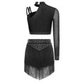 thumbnail image 4 of MSemis Women Single Sleeve Rhinestone Crop Top and Skirt Black M, 4 of 7