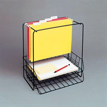 Wire Double Tray with Hanging File, Letter, 13 5/8 x 10 1/16 x 14 7/8, Black
