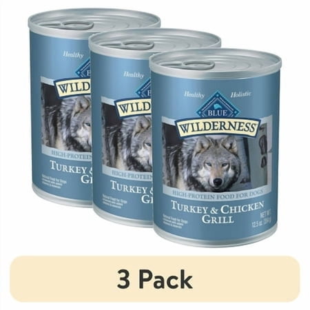 (3 pack) Blue Buffalo Wilderness Adult Wet Dog Food, Turkey & Chicken Grill, 12.5oz,