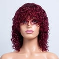 thumbnail image 2 of Mcolor Human Wigs Short Water Wave Wig with Bangs 100% Human Hair Glueless Made for Black Women Wine 12inch, 2 of 5