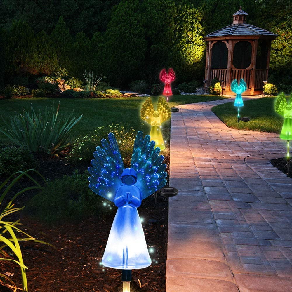 Solar Lights Outdoor Holiday Decor Garden with Fiber Optic Angel Yard Lights Lawn Lights Garden Lights Landscape Path Lights-2 Pack