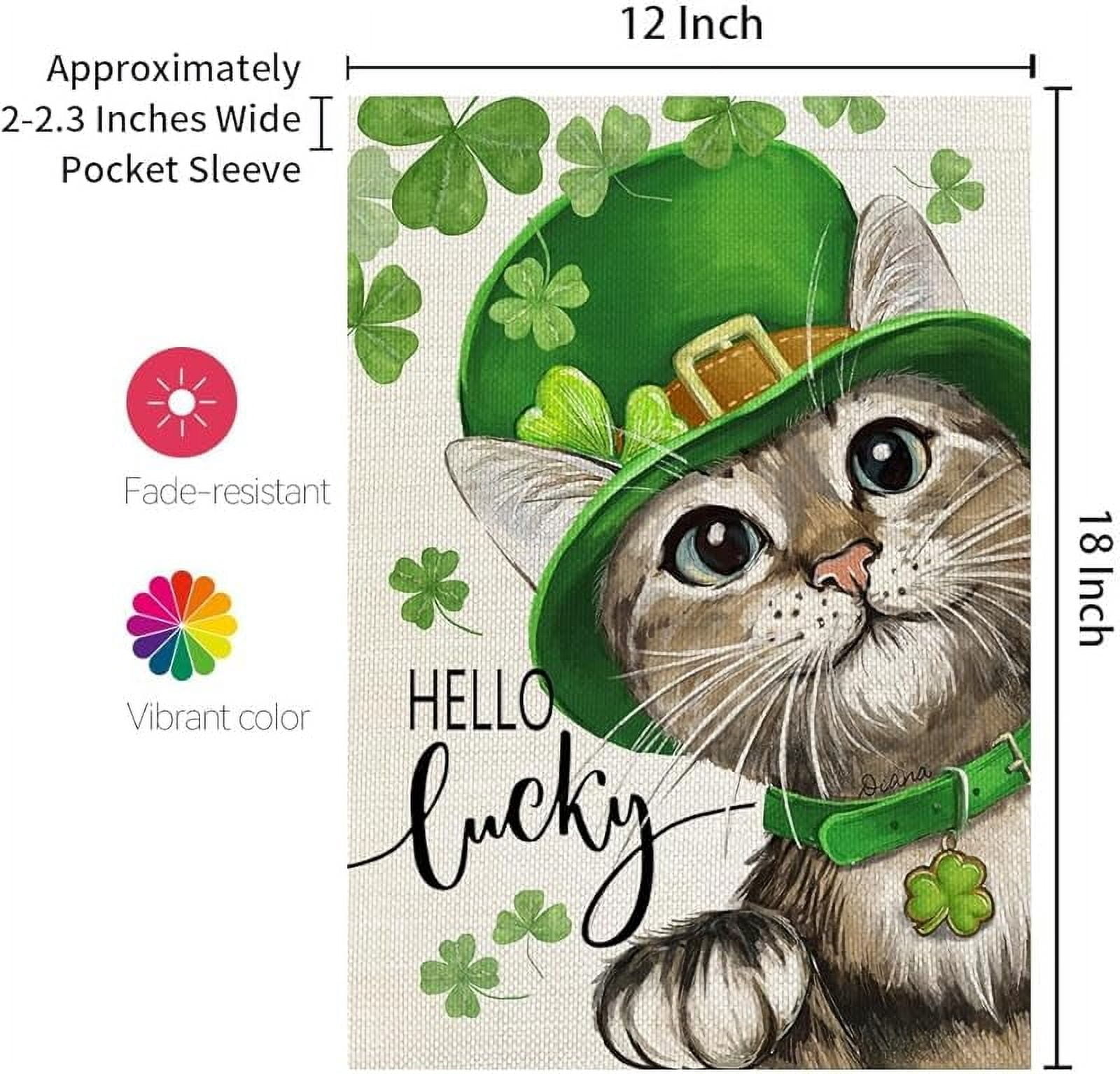 St Patricks Day Cat House Flag Double Sided Large Burlap Holiday Flag for Outside Yard