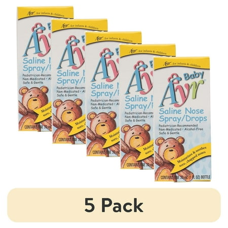 (5 pack) Ayr Baby Saline Nasal Spray/Drops, 1 Oz.