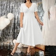 thumbnail image 2 of VBVC Women's Scalloped V Neck Lace Short Sleeve Midi Dress , Ladies' Fit and Flare Casual Dress , Elegant A Line Party Dress For Women,White,S-5XL, 2 of 10