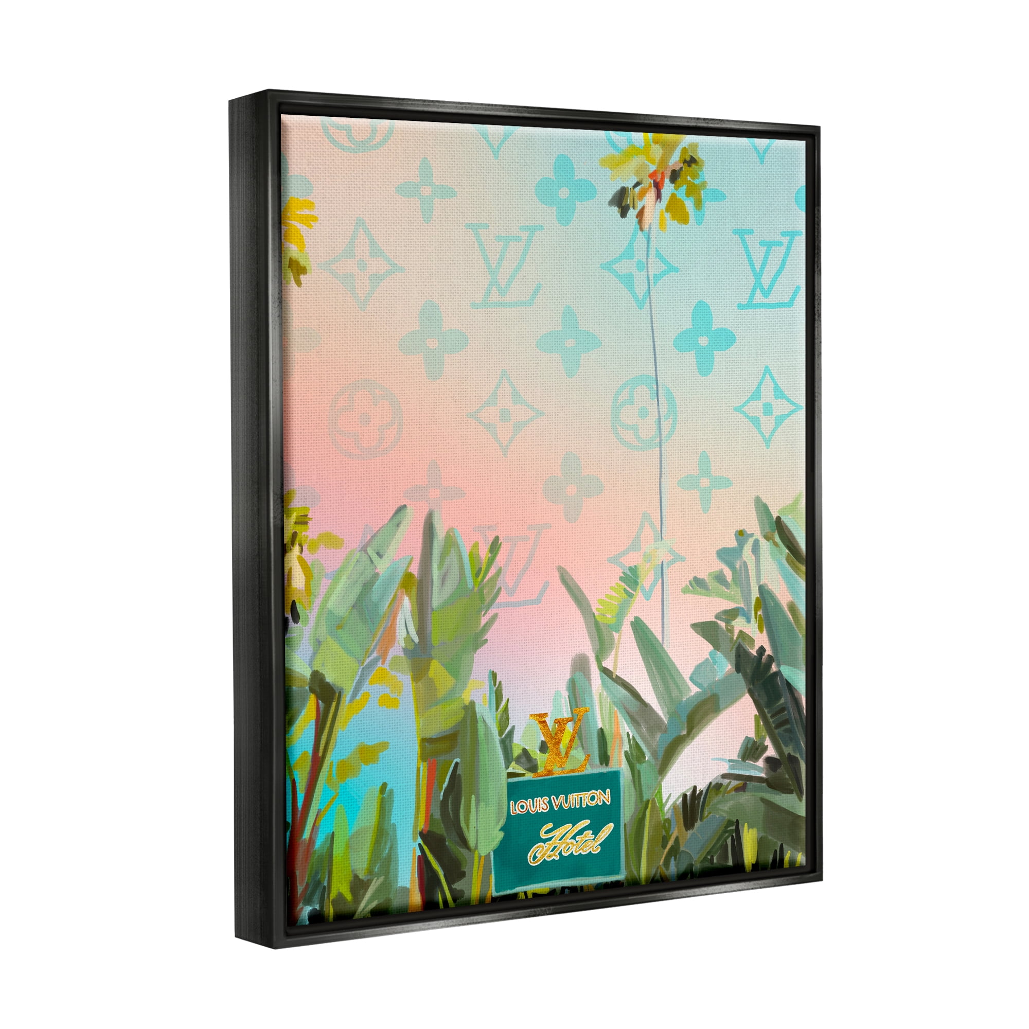 Stupell Industries Tropical Glam Hotel Nature Painting Black Floater Framed Art Print Wall Art, 17 x 21