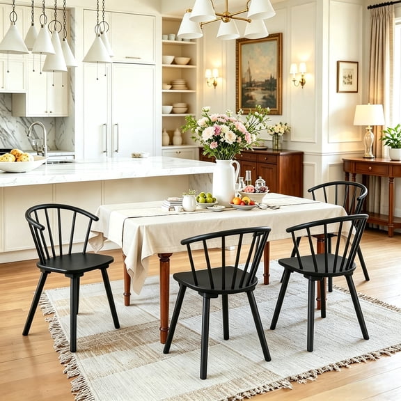 Dycanpo 18'' Farmhouse Black Dining Chairs Set of 4, Wooden Kitchen and Dining Room Chairs