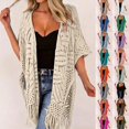 thumbnail image 3 of Open-Knit Tassel Cardigan for Women Summer Bohemian Lightweight Thin Cardigan Hollow Out Crochet– Beach Cover-Up with Tassel Fringe (Watermelon Red,One Size), 3 of 6