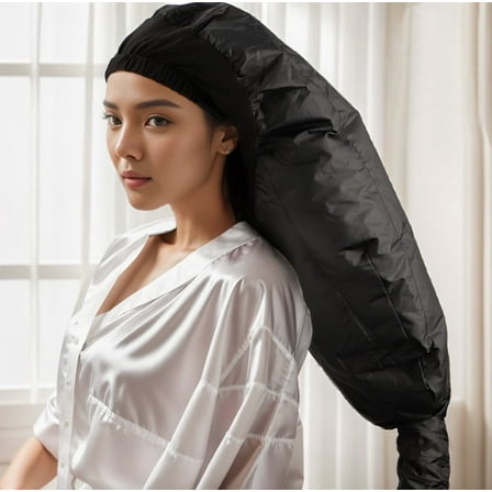 Hair Dryer Attachment long Bonnet Hood Dryer with Headband that Reduces Heat Around Ears and Neck, Use for Hair Styling, Hair Drying, Curling and Deep Conditioning Black