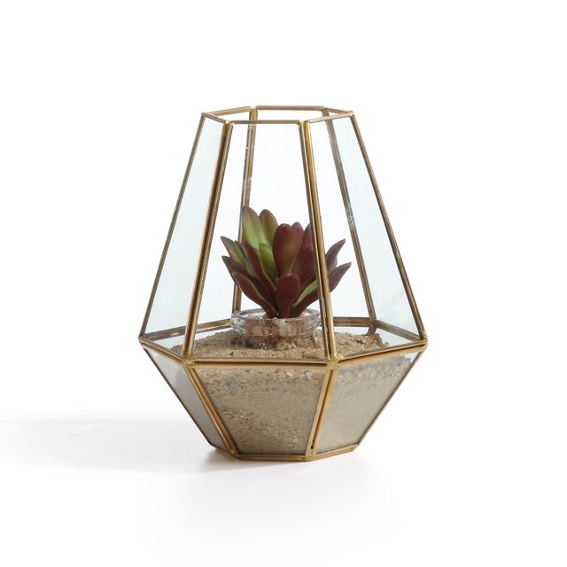 Danya B Diamond Shape Brass and Glass Terrarium