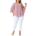 thumbnail image 2 of Agnes Orinda Women's Plus Size Chiffon Tops Petal 3/4 Sleeve Crew Neck Flowy Summer Casual Blouses 5X Pink, 2 of 6