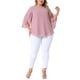thumbnail image 2 of Blusas de verano casuales de gasa para mujer de tallas grandes Agnes Orinda, con cuello redondo y mangas 3/4, color rosa, talla 4X, 2 of 6