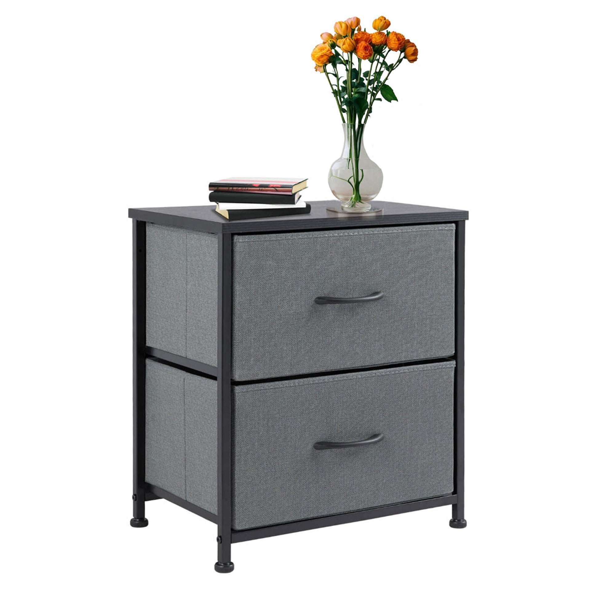 Kadyn Bedside Nightstand,End Table with 2 Drawers for Bedroom, Storage Organizer Furniture, Fabric Cabinet Wood Top, Lightweight Chest of Drawers, Mini Dresser for Clothes, Closet, Dorm,Gray