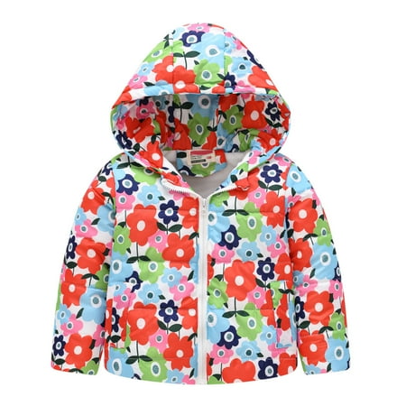 

Winter Savings Clearance! Stamzod Flowers Jacket For Kid Girls Winter Toddler Coat Boy Outdoor Thick Warm Hooded Windproof Coat 1-6Y Children Cotton Outerwear With Zipper