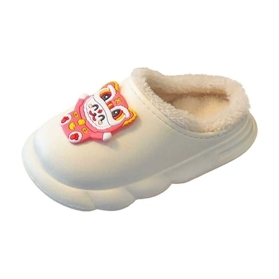 lnmuld Kids Slipper Girls Slippers Warm Winter Indoor Outdoor Lined Cartoon Soft Sole Shoes for Toddler Kids Furry Lined Slippers Size:10-10.5 Years