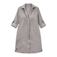 thumbnail image 5 of Fwqbns Women's Linen Casual Tunic Shirt Dress V Neck 3/4 Sleeve Loose Fit Beach Mini Dress Summer Vacation Outfit Gray, 5 of 9