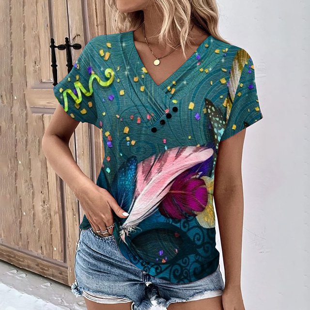 Fiudx Ofertas Flash Del Día Solo En Línea Top Informal de Primavera y Verano de Manga Corta con Cuello En V para Mujer