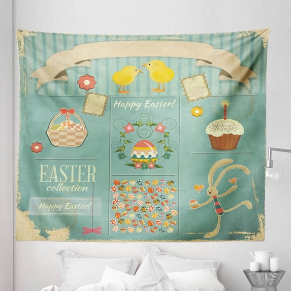 Easter Tapestry, Easter Themed Rabbit Ornamental Eggs Cupcake and ...