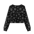 thumbnail image 5 of COEQINE Back to School Crop Top for Girls, Cute Fall Winter Long Sleeve Sweatshirt, Comfy Casual Crewneck Pullover for School Age 5-6, Cat Snowflake Black, 5 of 7