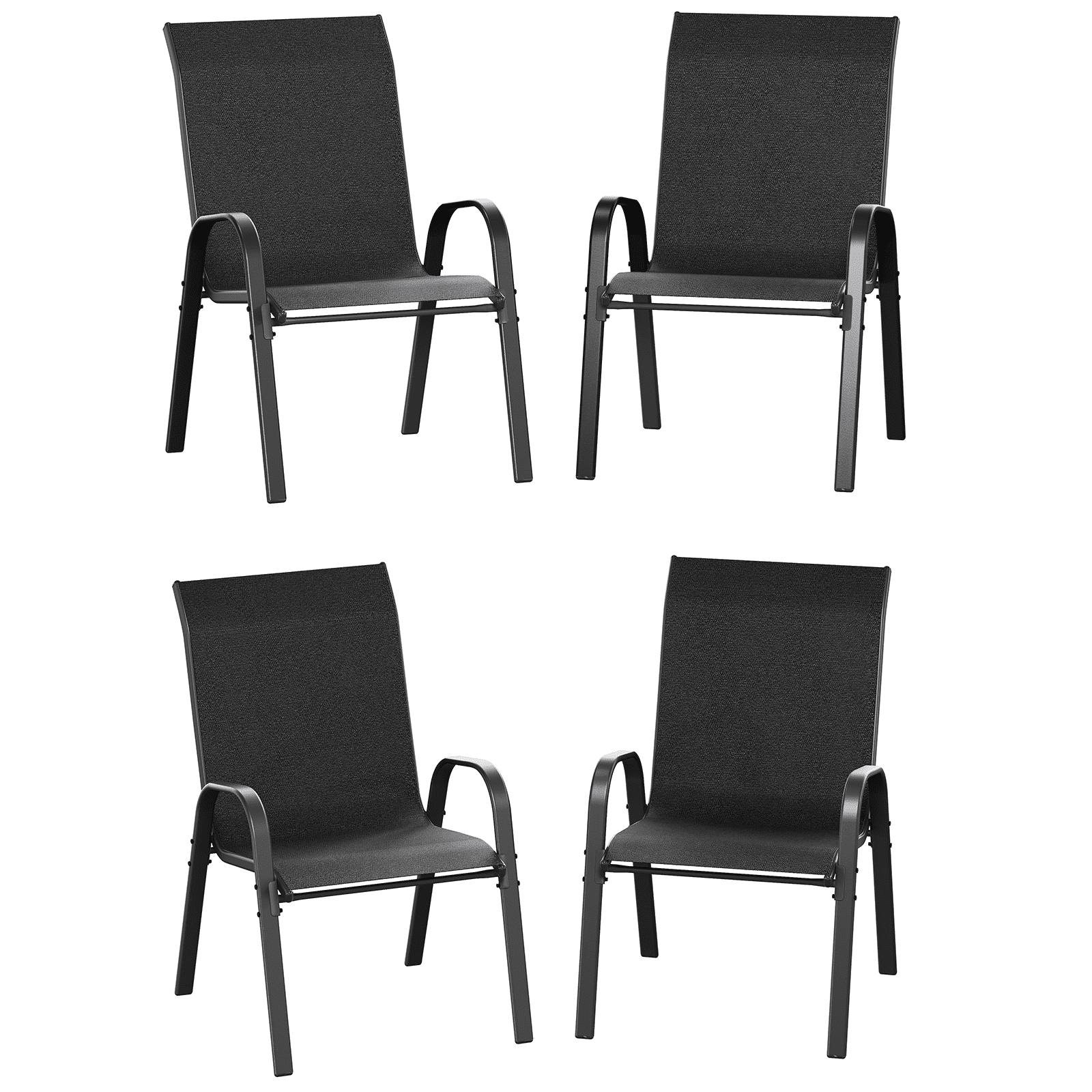 AMOPATIO Patio Chairs Set of 4, Outdoor Stackable Dining Chairs for All Weather, Breathable Garden Outdoor Furniture for Backyard Deck, Black